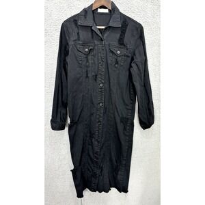 Aphrodite Black Denim Jacket Dress S Distressed Button Front Longline Grunge Y2K